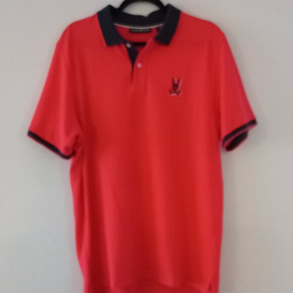 PSYCHO BUNNY hot salmon pink and black polo shirt - Picture 2 of 14